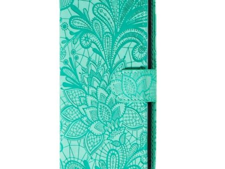 Samsung Galaxy M11 Blomster Blonder Læder Flip Cover - Turkis Cheap