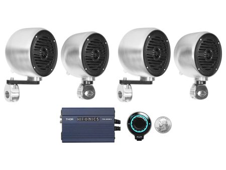 (4) Rockville 4  Chrome Tower Speakers+Hifonics Amp+Bluetooth For ATV UTV Cart Supply