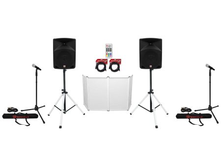 (2) Rockville RPG10 10  Powered 600w DJ PA Speakers+LED Stands+Facade+(2) Mics Hot on Sale