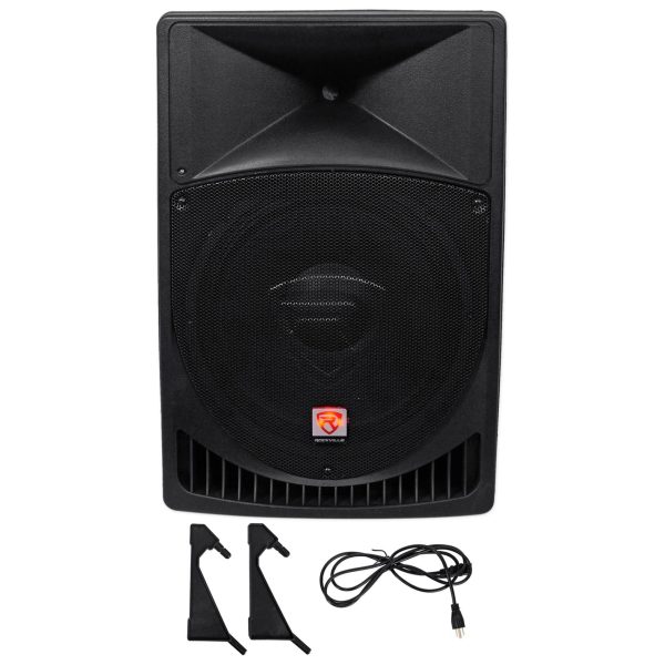 2) Rockville RPG15 15  Powered 1000w DJ PA Speakers+LED Stands+Facade+(2) Mics Cheap