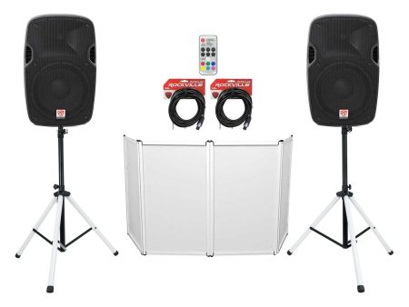 2 Rockville SPGN128 12  1200w DJ PA Speakers+Stands w LED s+Remote+Cables+Facade Supply