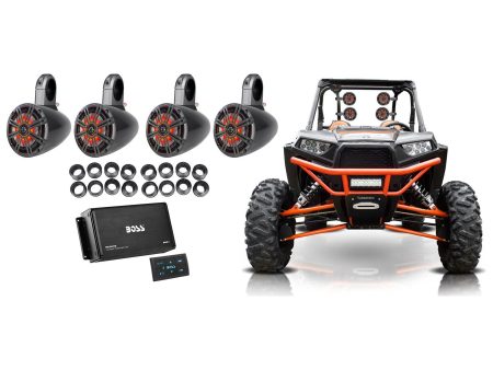 4 KICKER 6.5  LED Tower Speakers+4-Ch Boss Bluetooth Amp for Polaris RZR ATV UTV For Cheap