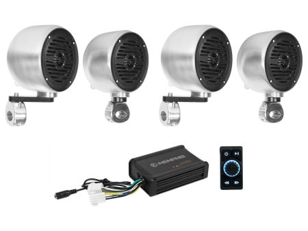 (4) Rockville 4  Chrome Tower Speakers+Memphis Amp+Bluetooth For ATV UTV Cart Discount