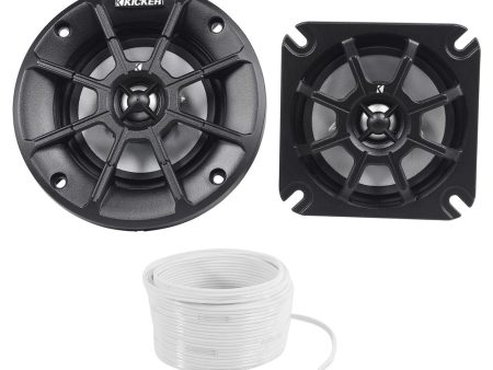 (2) Kicker 40PS44 4  60W ATV UTV RZR Polaris Motorcycle Speakers+Marine Wire Cheap