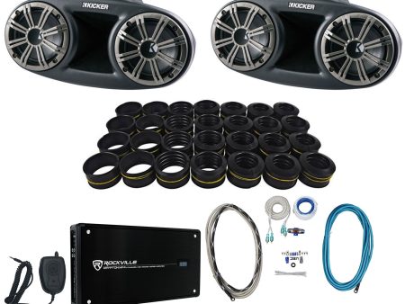 Kicker 41KMT674 6.75  Marine Wakeboard Speakers+Tweeters+4 Ch Amplifier+Amp Kit Sale