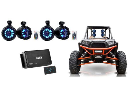 4) Rockville 6.5  LED Black Tower Speakers+Bluetooth Amp For RZR ATV UTV Cart For Cheap