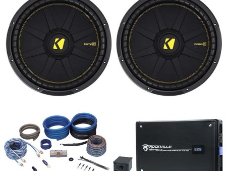 (2) Kicker 44CWCD154 CompC 15  1200W 4-Ohm Car Subs+1000w Mono Amplifier+Amp Kit Fashion