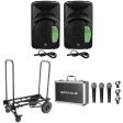 2) Mackie SRM450V3 SRM450-V3 1000w 12  Powered Speakers+Transport Cart+3) Mics on Sale