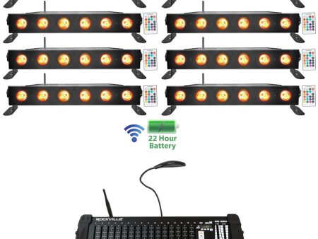 (8) Rockville BEST STRIP 60 Battery Light Bars+384 Ch. Wireless DMX Controller Supply