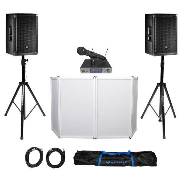 2 JBL SRX812P 12  2000w Active DJ PA Speakers Bundle with Facade & Audio Technica Wireless Mic Online Hot Sale