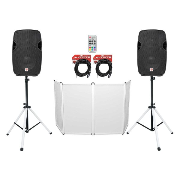 2) Rockville SPGN104 10  800w DJ PA Speakers+Stands w LED s+Remote+Cables+Facade Discount