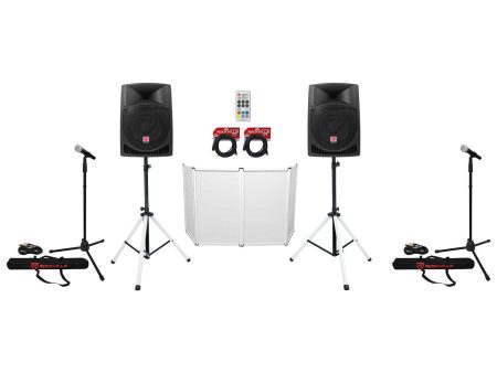 (2) Rockville RPG12 12  Powered 800w DJ PA Speakers+LED Stands+Facade+(2) Mics Sale