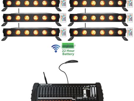 (6) Rockville BEST STRIP 60 Battery Light Bars+384 Ch. Wireless DMX Controller For Sale