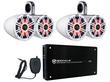 Pair Dual Kicker 43KM654LCW 6.5  780w LED Wakeboard Speakers and 4-Channel Amplifier Online Sale