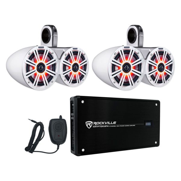 Pair Dual Kicker 43KM654LCW 6.5  780w LED Wakeboard Speakers and 4-Channel Amplifier Online Sale