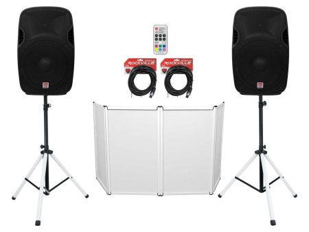 2 Rockville SPGN158 15  1600w DJ PA Speakers+Stands w LED s+Remote+Cables+Facade Online Hot Sale