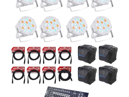 (8) FARENHEIT FHB-118 LED RGB DMX LED PAR Can Wash Lights+Controller+Cables+Bags For Cheap