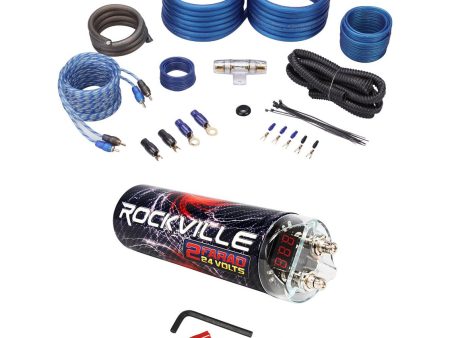 Rockville RXC2D 2 Farad Stiffening Capacitor + Rockville RWK41 4 AWG Amp Kit For Discount