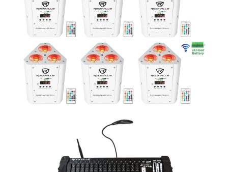 (6) Rockville RockWedge White LED Battery Lights+384 Ch. Wireless DMX Controller Discount