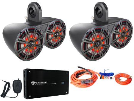 Pair Dual Kicker 43KM654LCW 6.5  780w LED Wakeboard Speakers+4-Channel Amplifier Supply