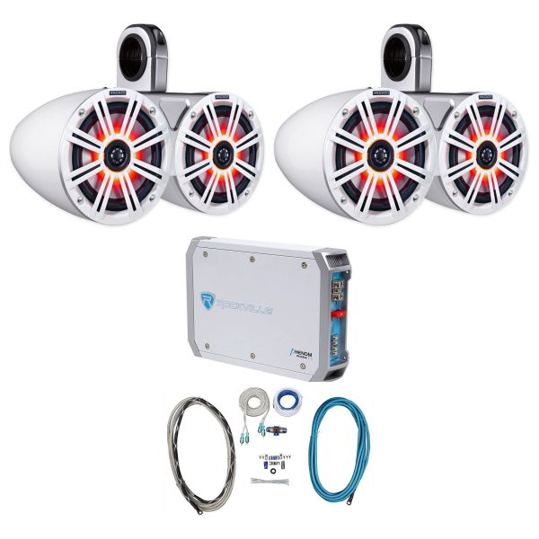 Pair Dual Kicker 43KM654LCW 6.5  780w LED Wakeboard Speakers and 2-Channel Amplifier Online