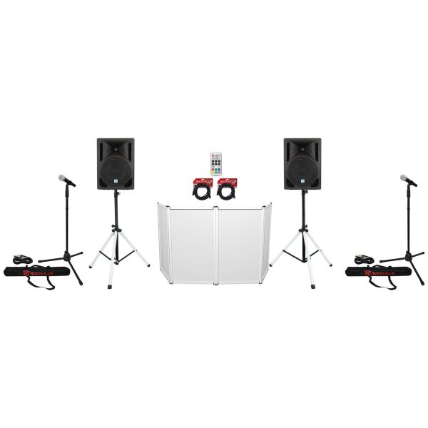 2 Rockville RPG10BT 10  600w DJ PA Speakers+Bluetooth+LED Stands+Facade+2 Mics Cheap