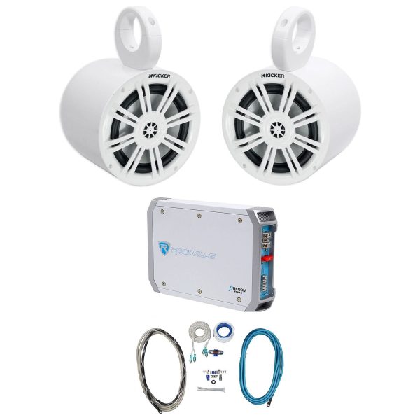 (2) Kicker 41KM604W 6.5  150w Marine Wakeboard Tower Speakers+Amplifier+Amp Kit Online now