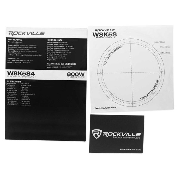 2) Rockville K5 W8K5S4 8  800 Watt 4 Ohm Car Subwoofers+Vented Sub Box Enclosure Discount