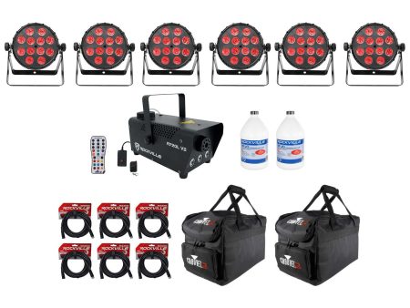 (6) Chauvet SlimPAR Q12 BT Bluetooth RGBA Par Lights+Bags+Remote+Fogger+Fluid Cheap