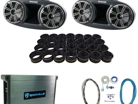 Kicker 41KMT674 6.75  300W RMS Marine Wakeboard Tower Speakers+4-Channel Amp Online Sale