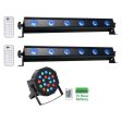 (2) American DJ ADJ UB 6H 22.5  RGBAW+UV DMX Wash Light Bars+Battery Par Light Online now