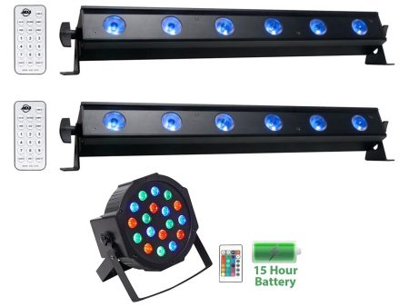 (2) American DJ ADJ UB 6H 22.5  RGBAW+UV DMX Wash Light Bars+Battery Par Light Online now