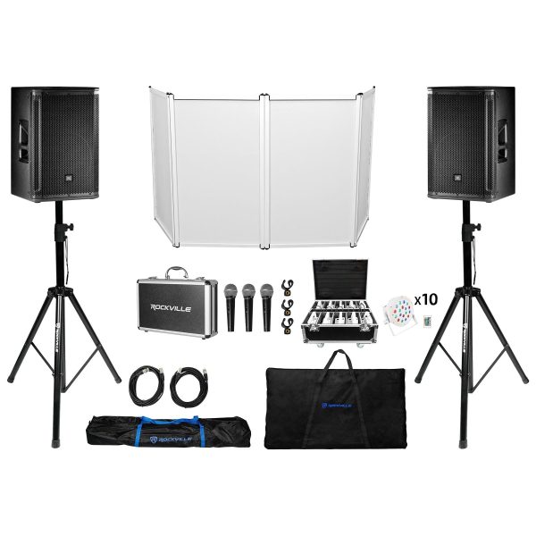 (2) JBL SRX812P 12  2000w Powered DJ PA Speakers+Stands+Mics+Facade+White Lights Online