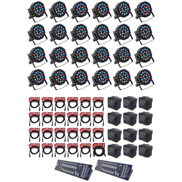 (24) FARENHEIT FHB-118 LED RGB DMX LED PAR Wash Lights+Controller+24) Cables+Bags Online Sale