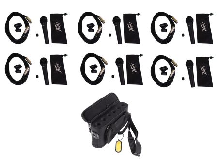 6 Peavey PVI-100XLR Dynamic Cardioid Microphones+Clips+Cables+6 Space Travel Bag Discount