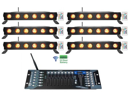 6) Rockville BEST STRIP 60 Black Rechargeable Light Bars+Wireless DMX Controller Online Hot Sale