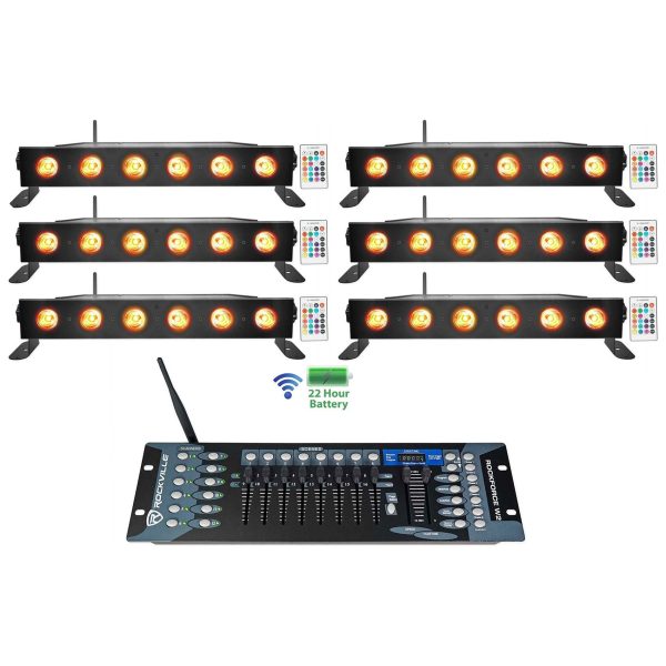 6) Rockville BEST STRIP 60 Black Rechargeable Light Bars+Wireless DMX Controller Online Hot Sale