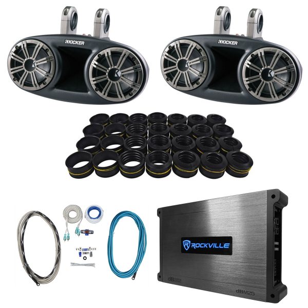 Kicker 41KMT674 6.75  300W RMS Marine Wakeboard Tower Speakers+2-Channel Amp Online now