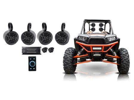 4 Polk Audio 5.25  Tower Speakers+Alpine Amplifier+Bluetooth Switch RZR ATV UTV For Cheap