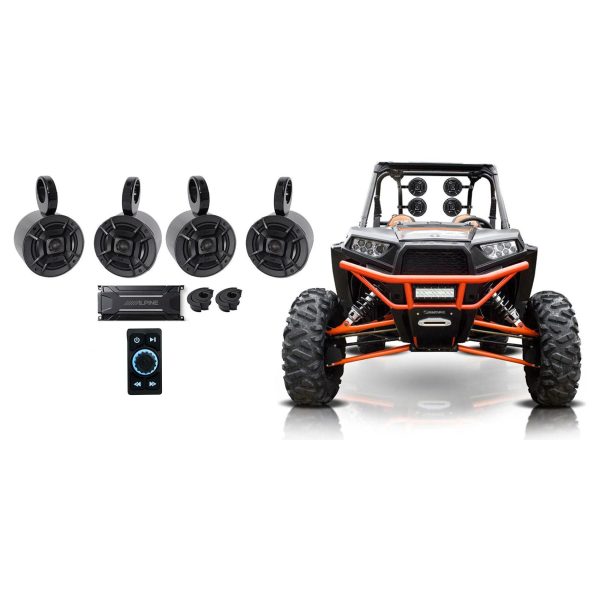 4 Polk Audio 5.25  Tower Speakers+Alpine Amplifier+Bluetooth Switch RZR ATV UTV For Cheap