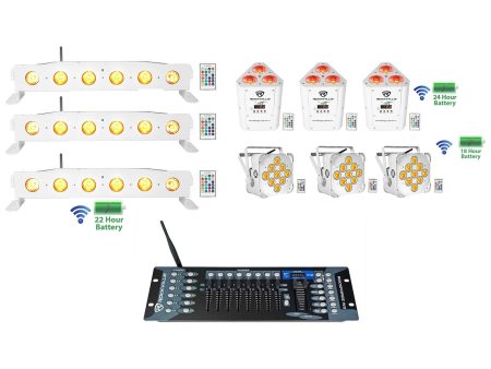 (3) Rockville BEST PAR+STRIP+WEDGE White Wireless DMX Battery Lights+Controller Online Sale