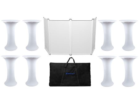 (8) Eliminator Club Scene Highboy Tables w White Scrim+Carry Bag+DJ Facade For Sale