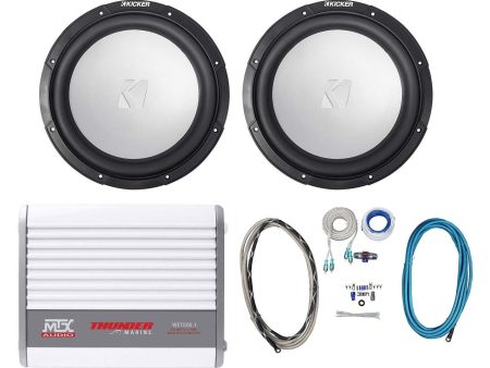 (2) KICKER 45KM124 12  175w RMS Marine Boat Subwoofers+MTX Mono Amplifier+Wires on Sale