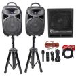 Rockville RPG082K Dual 8  Powered PA DJ Speakers Bluetooth+Mic+Stands+Cables+Sub For Discount