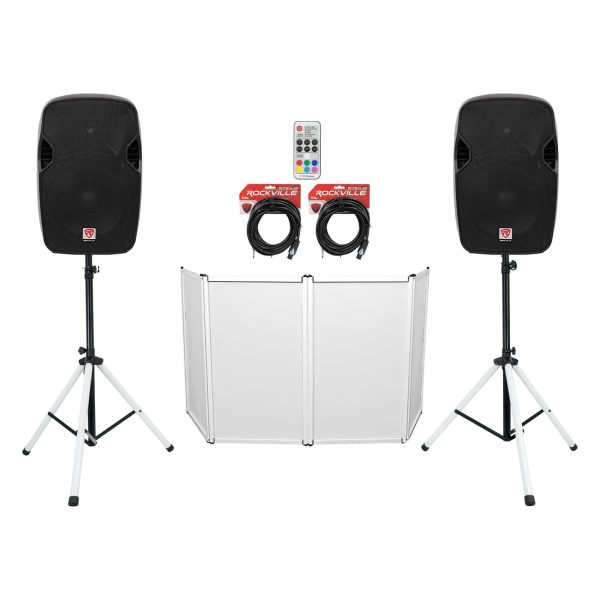 2 Rockville SPGN124 12  1200w DJ PA Speakers+Stands w LED s+Remote+Cables+Facade Sale