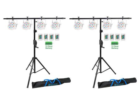 (8) Rockville BATTERY PAR 50 White Rechargeable DMX DJ Wash Lights+Crank Stands on Sale