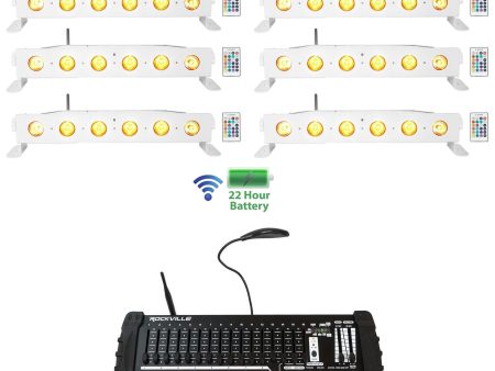 (6) Rockville BEST STRIP 60 White Light Bars+384 Ch. Wireless DMX Controller Hot on Sale