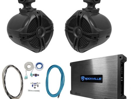 (2) Rockville RWB70B Black 6.5  Marine Wakeboard Swivel Tower Speakers+Amplifier Sale