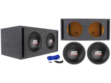 2) MTX Terminator TN12-02 12” 800w Car Audio Subwoofers+Vented Sub Box Enclosure on Sale