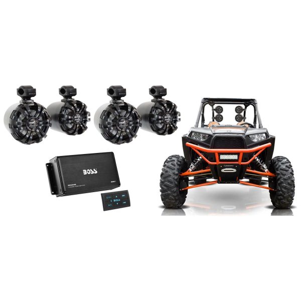 4) Rockville 6.5  Black Tower Speakers+Bluetooth Amplifier For RZR ATV UTV Cart For Cheap